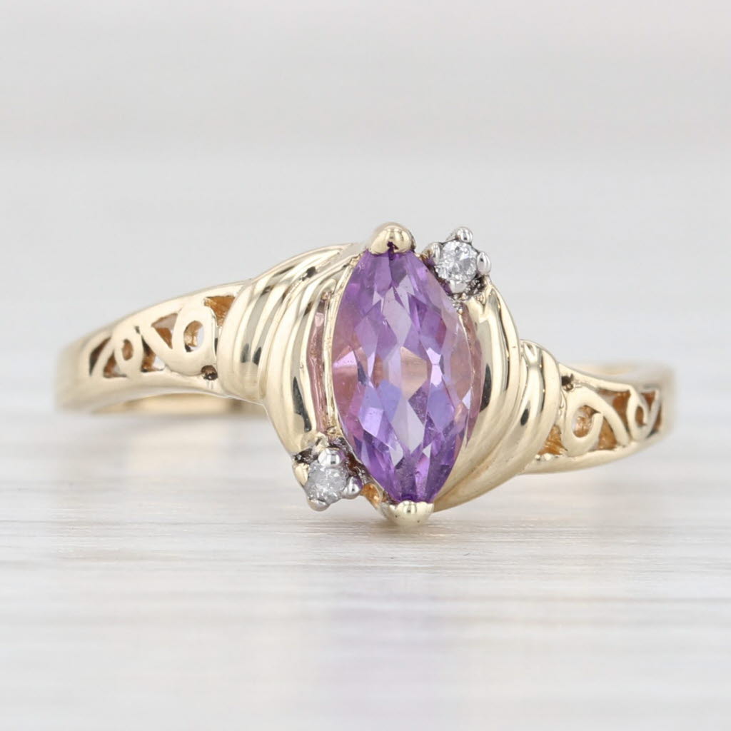 Light Gray 0.50ct Marquise Amethyst Ring 10k Yellow Gold Size 6 Diamond Accents