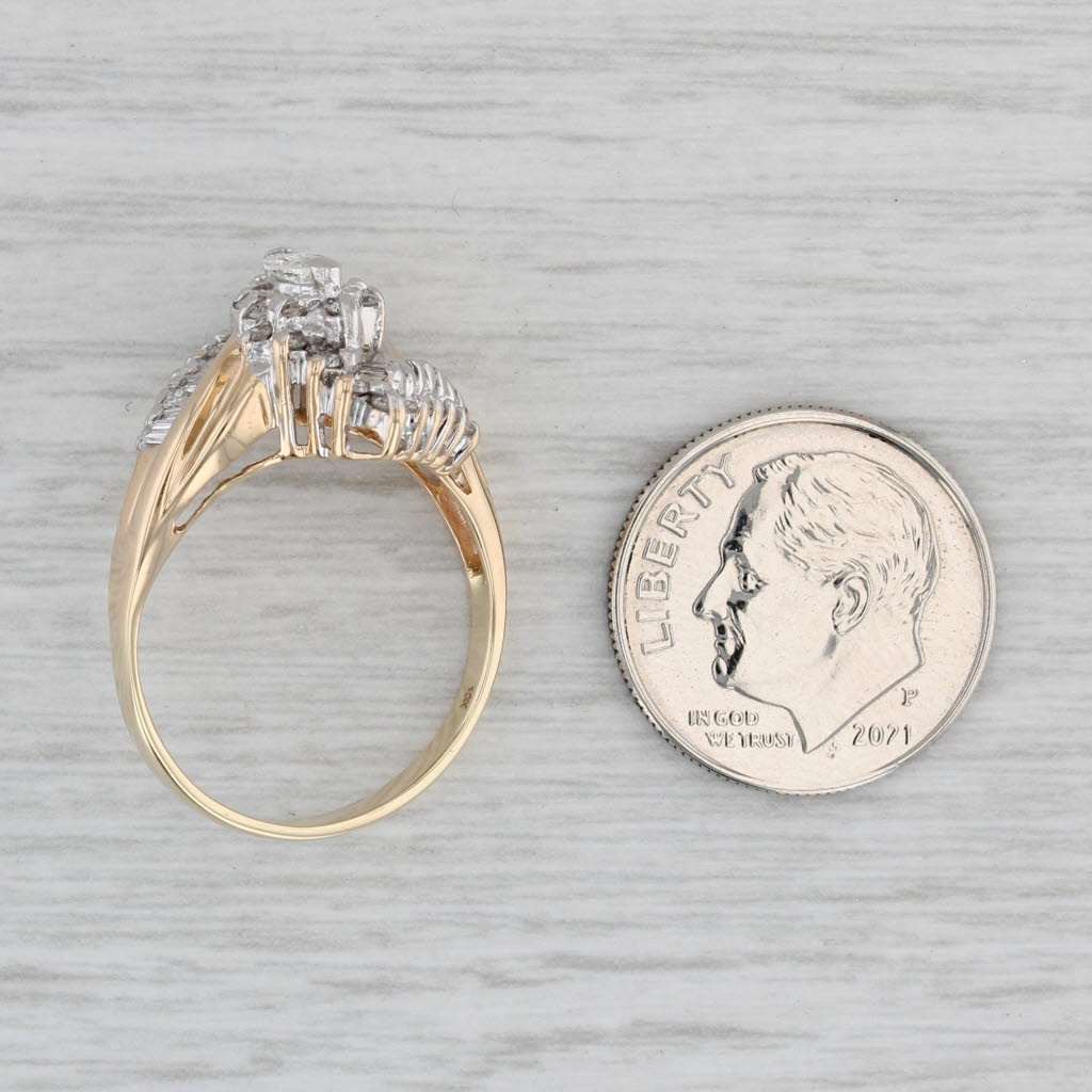 Gray 1ctw Diamond Cluster Bypass Ring 10k Yellow Gold Size 7.5