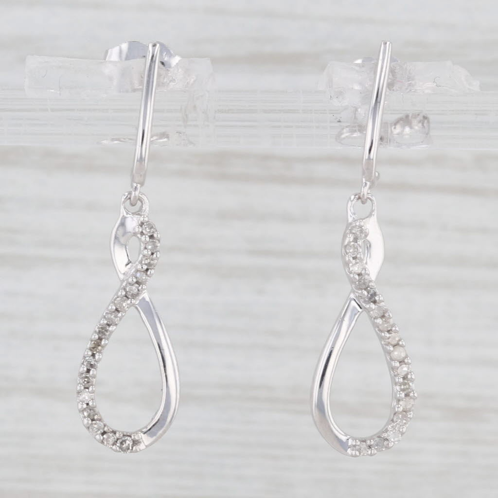 Light Gray 0.20ctw Figure-8 Diamond Dangle Earrings 10k White Gold Pierced Drops