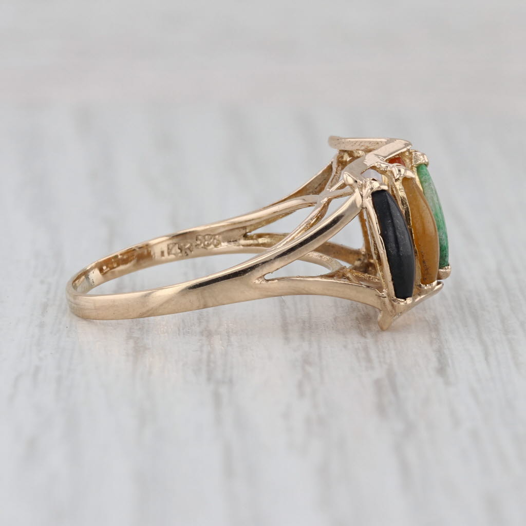Jadeite Jade Marquise Cabochon 5-Stone Ring 14k Yellow Gold Size 9.5