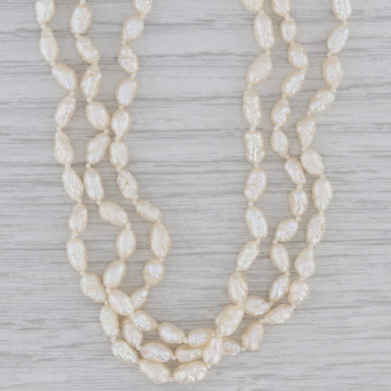 Cultured Keshi Pearl Bead Necklace 14k Yellow Gold 22" 3-Strand