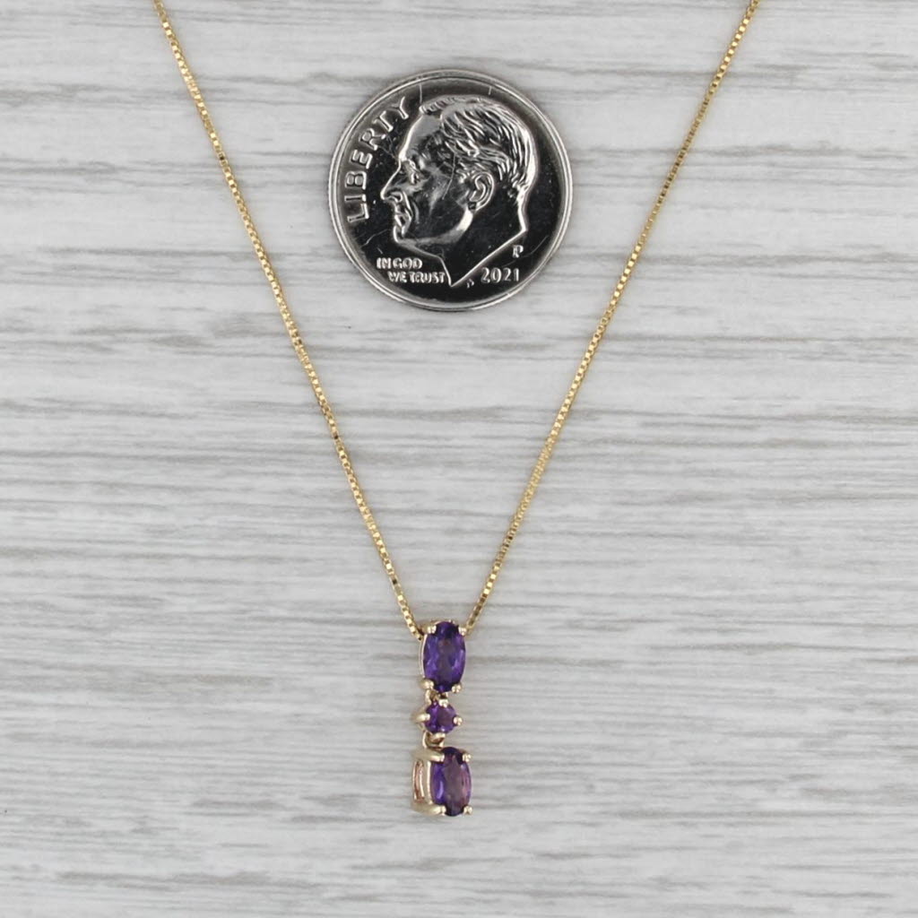 0.48ctw Amethyst 3-Stone Pendant Necklace 10k Yellow Gold 18" Box Chain