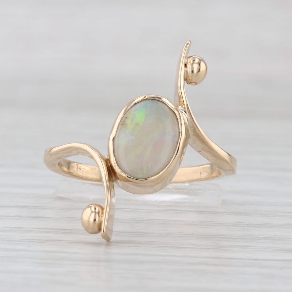 Opal Cabochon Solitaire Bypass Ring 14k Yellow Gold Size 10