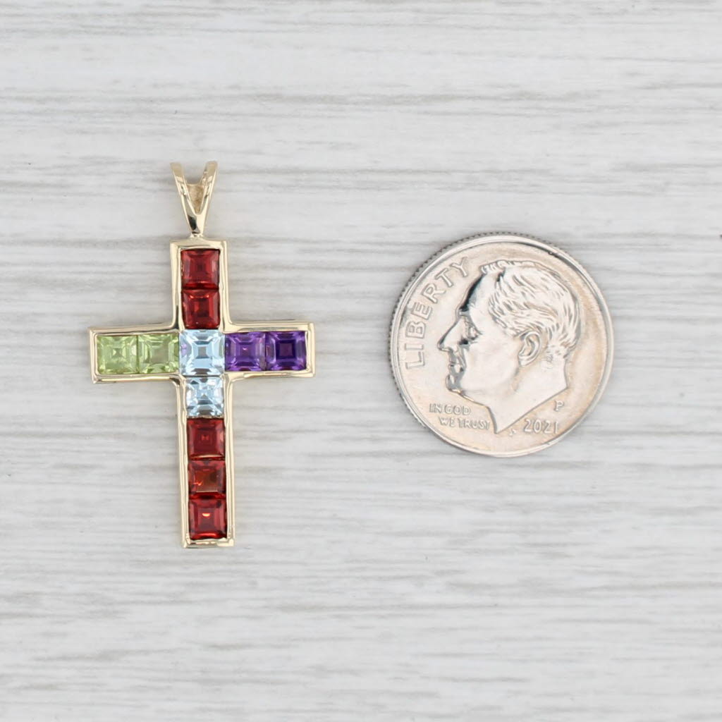 Light Gray 2.29ctw Gemstone Cross Pendant 10k Gold Amethyst Garnet Peridot Aquamarine