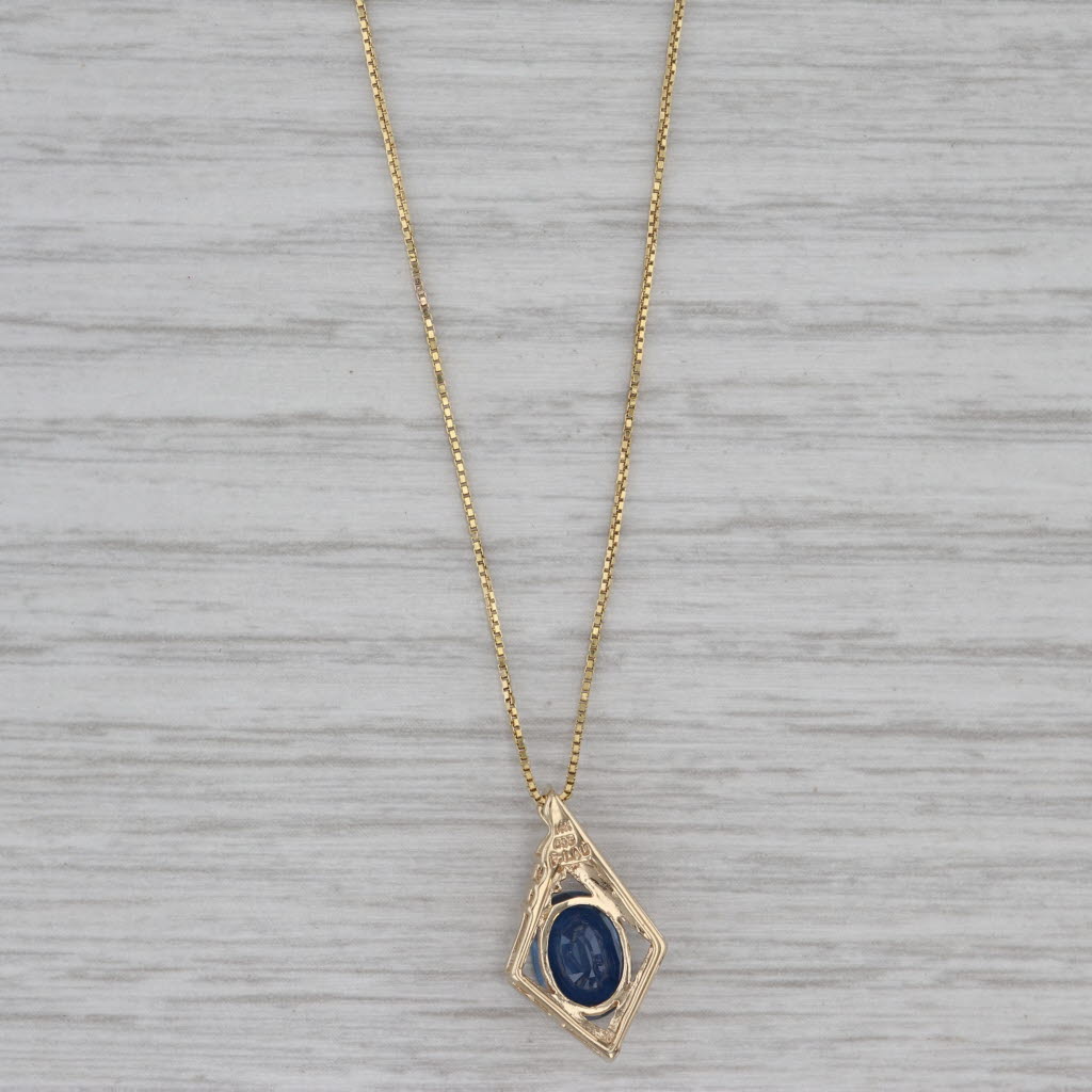 Gray 1.43ctw Blue Sapphire Diamond Pendant 14k Yellow Gold 18" Box Chain