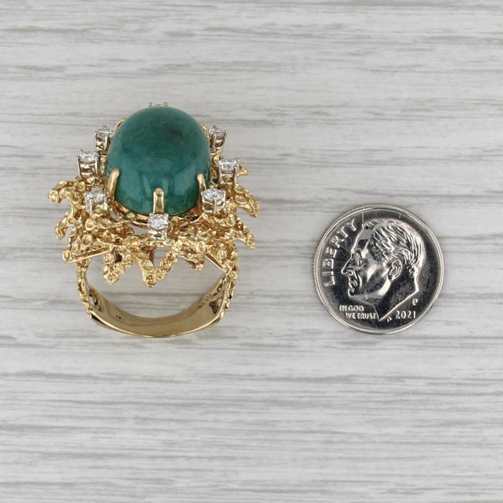 Green Jadeite Jade Cabochon Diamond Cocktail Ring 18k Yellow Gold Size 8.5