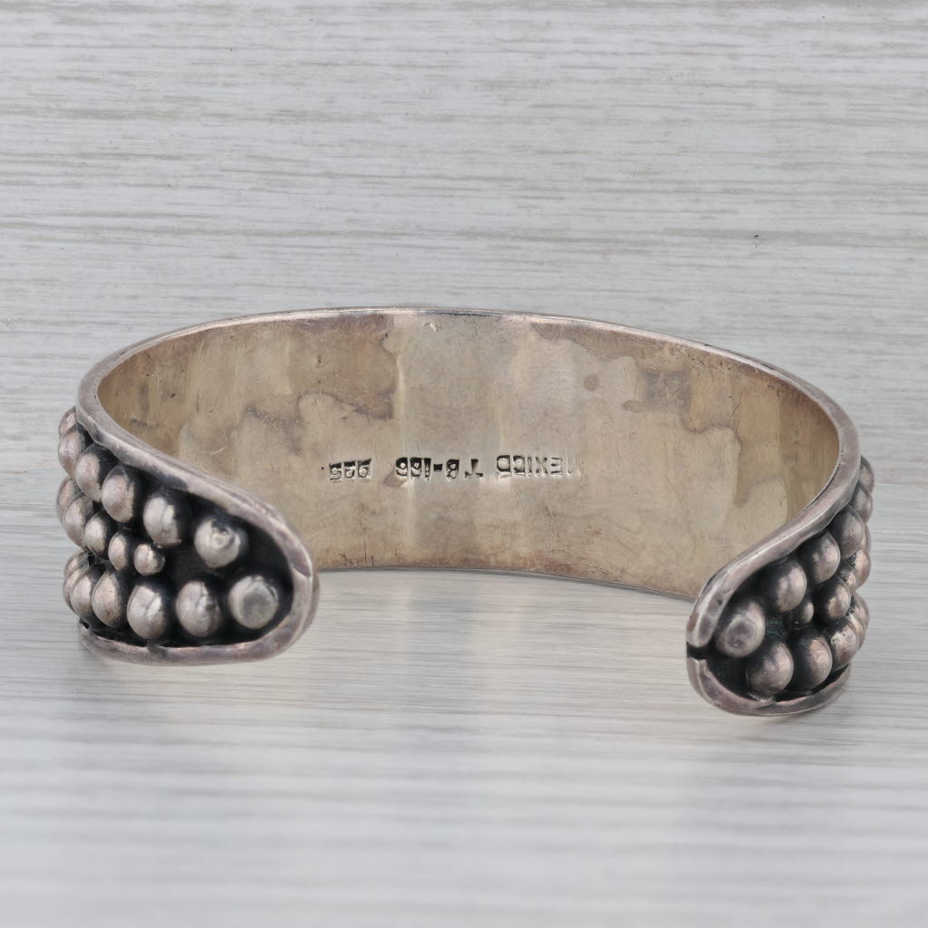 Gray Vintage Taxco Mexico Bead Accented Cuff Bracelet Sterling Silver