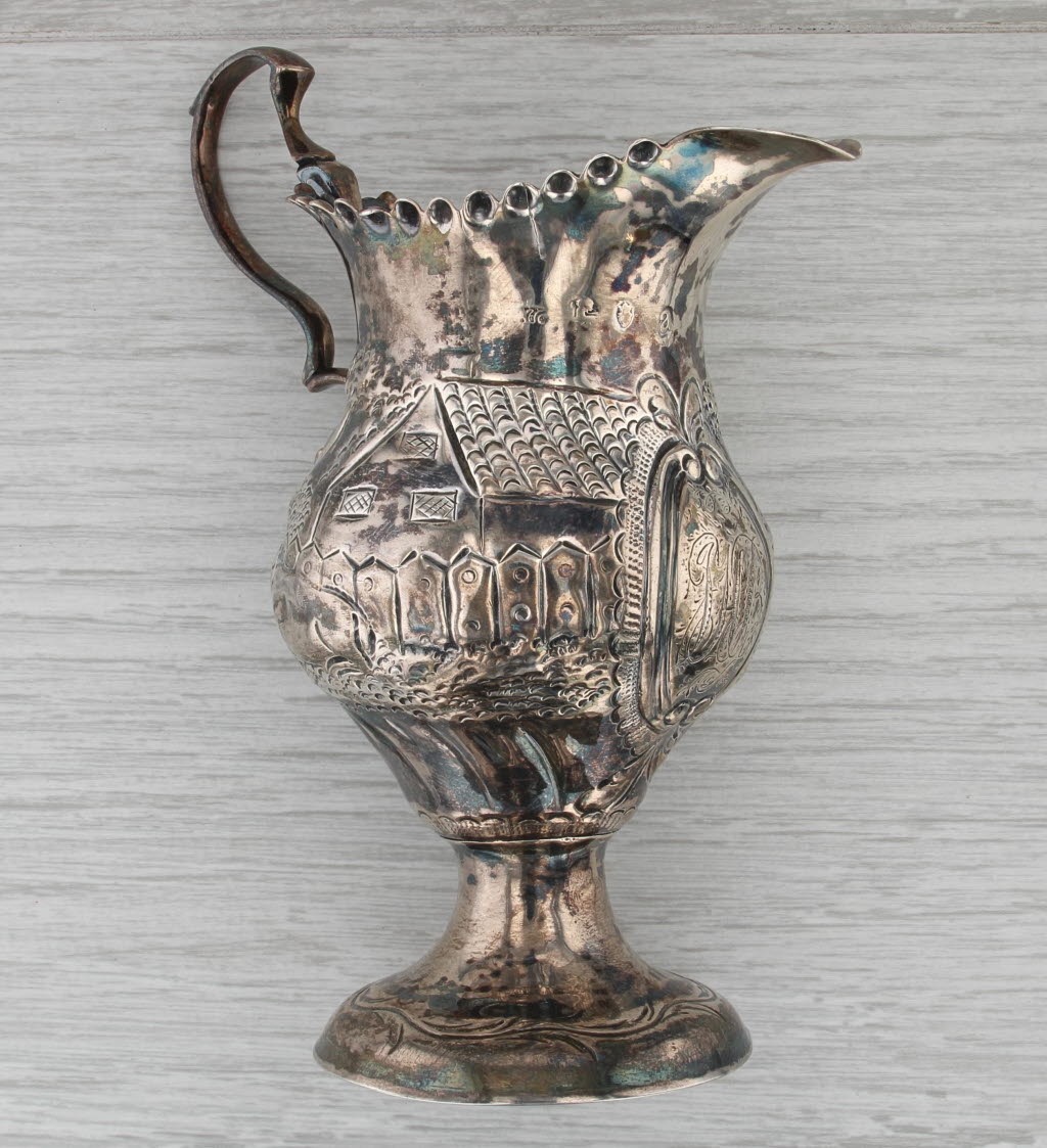 1816 Antique Pastoral Cream Pot Pitcher Sterling Silver Monogrammed Tea Coffee