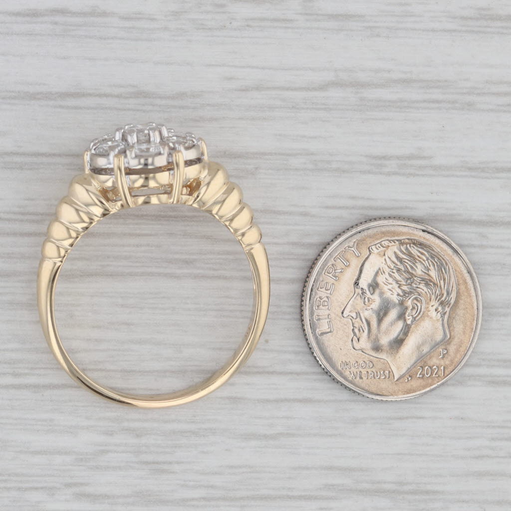 Gray 0.95ctw Diamond Cluster Ring 14k Yellow Gold Vintage Engagement Size 9.75