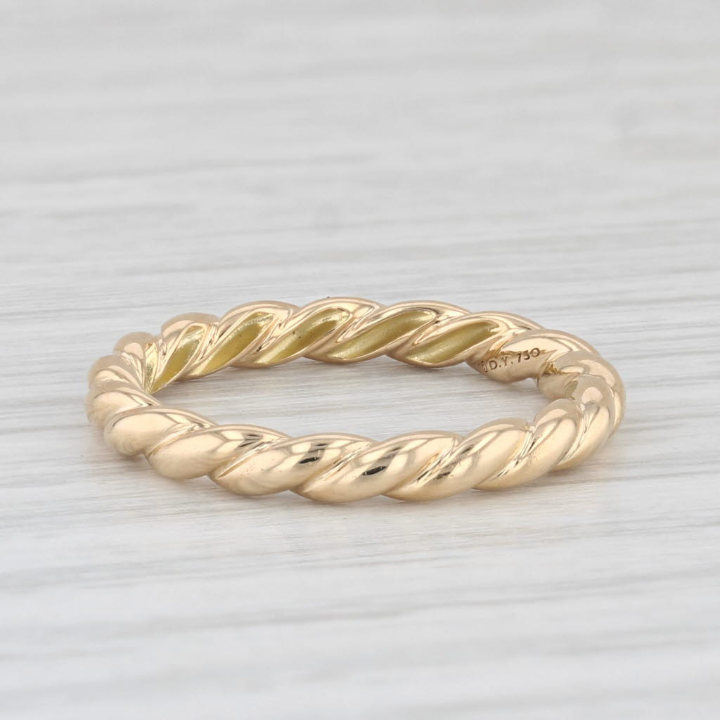 Light Gray David Yurman Gold Cable Ring 18k Yellow Gold Size 5 Stackable Band Box Cloth