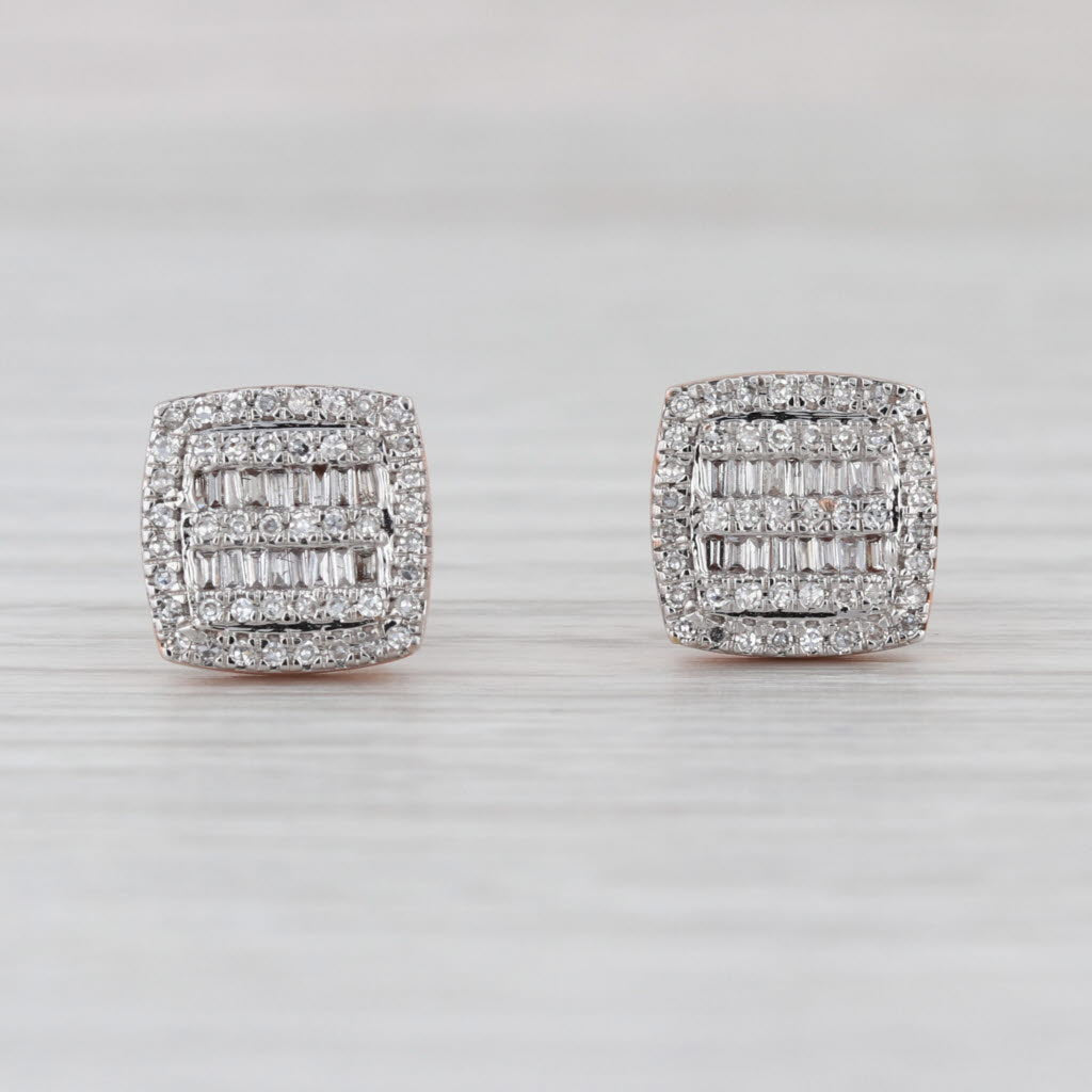 0.38ctw Pave Diamond Square Stud Earrings 10k Rose Gold Screw Backs Studs