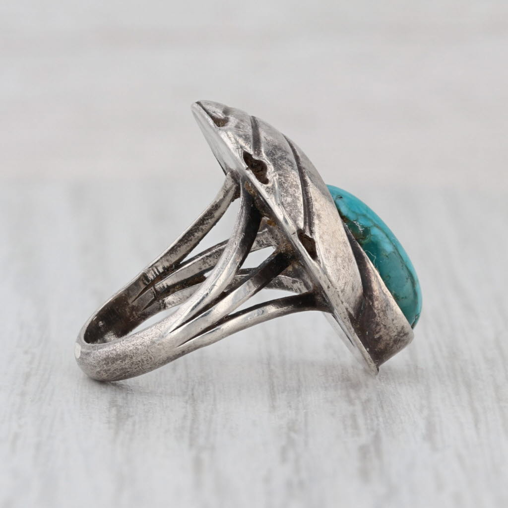 Vintage Native American Turquoise Ring Sterling Silver Size 6.5 Statement
