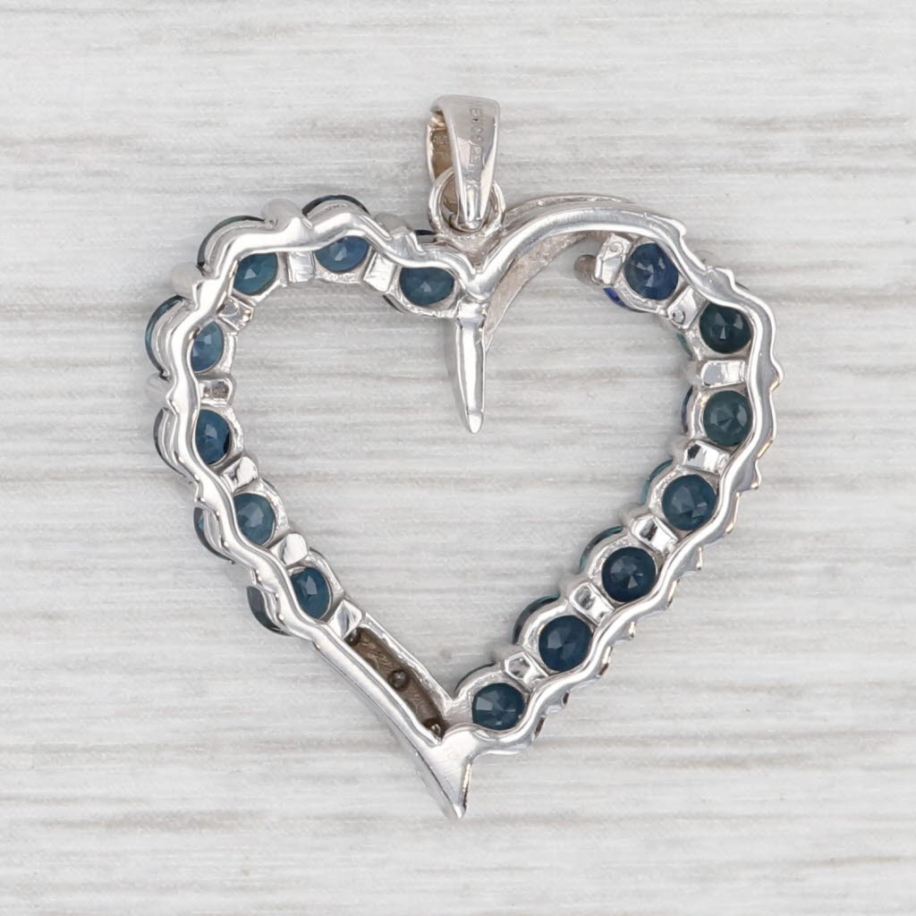 Light Gray 2.105ctw Blue Sapphire Open Heart Pendant Diamond Accents 14k White Gold