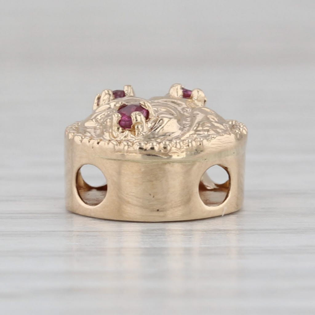 Old Victoria Ruby Flowers Slide Bracelet Charm 14k Yellow Gold Vintage