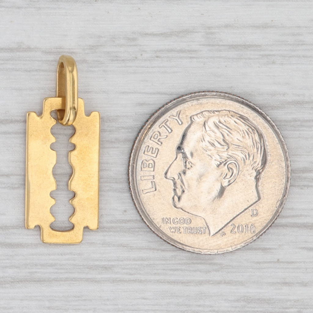 Vintage Faux Razor Blade Charm 18k Yellow Gold Small Drop Pendant