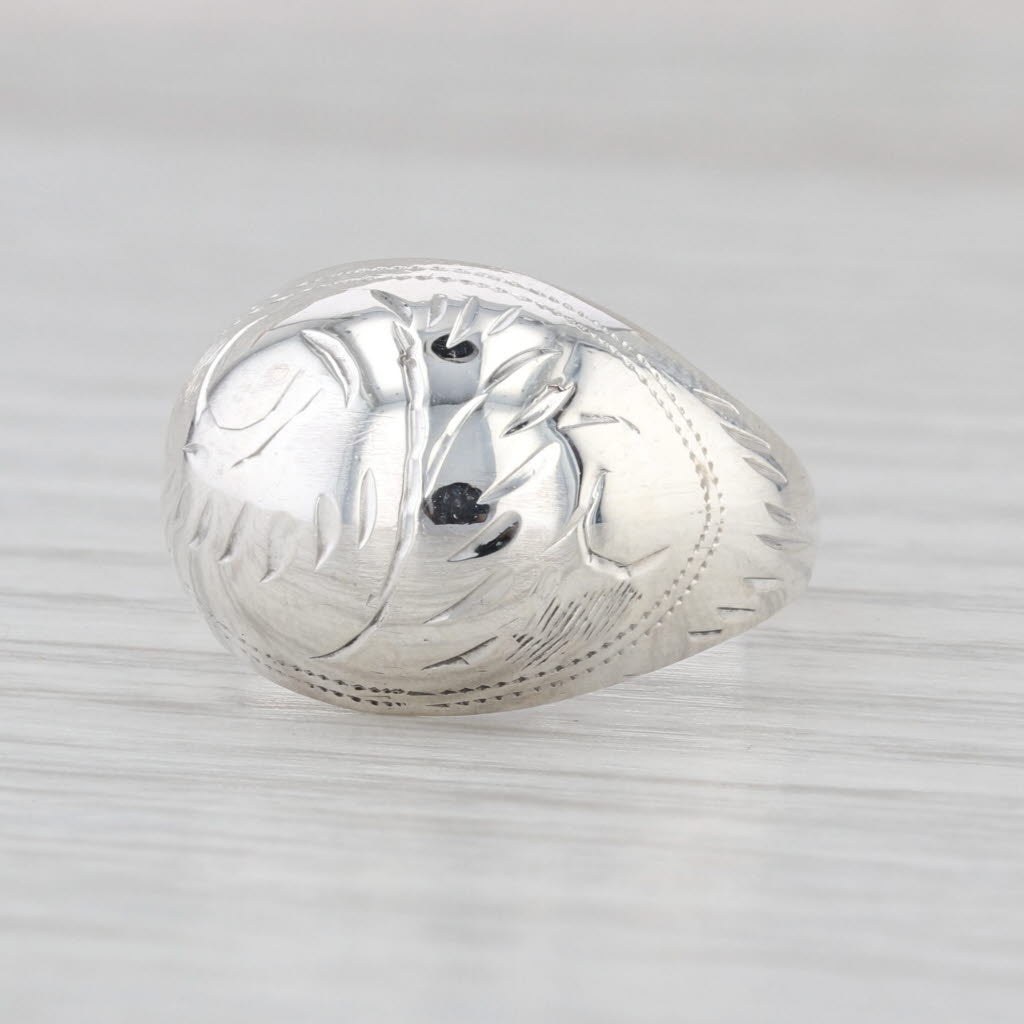 Vintage Floral Engraved Dome Statement Ring Sterling Silver 925 Size 7