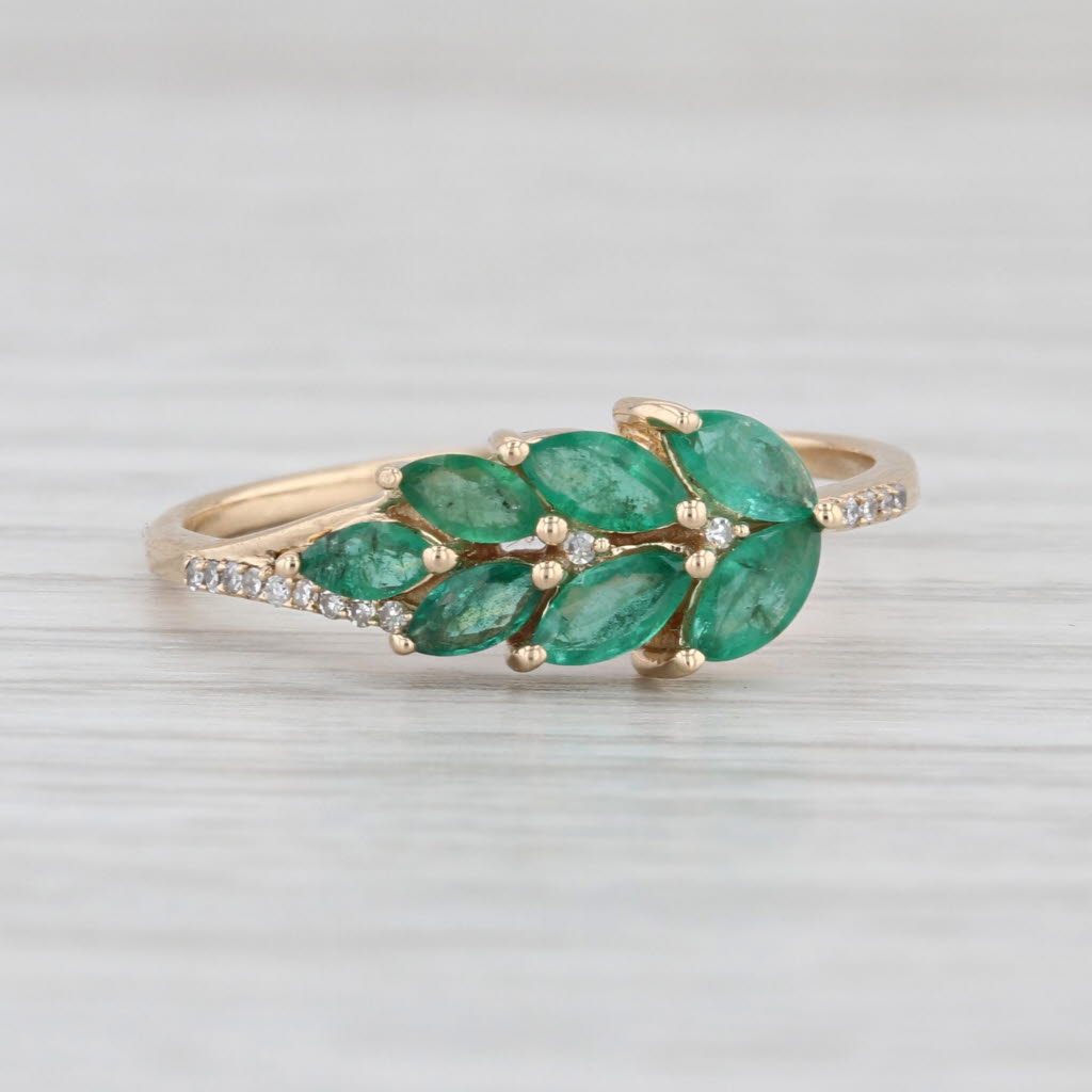 0.96ctw Marquise Emerlad Diamond Ring 14k Yellow Gold Size 9 Floral