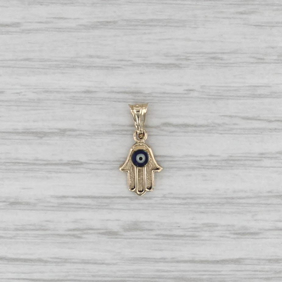 Hamsa Hand Talisman Pendant 14k Gold Small Drop All Seeing Eye of Deity Charm