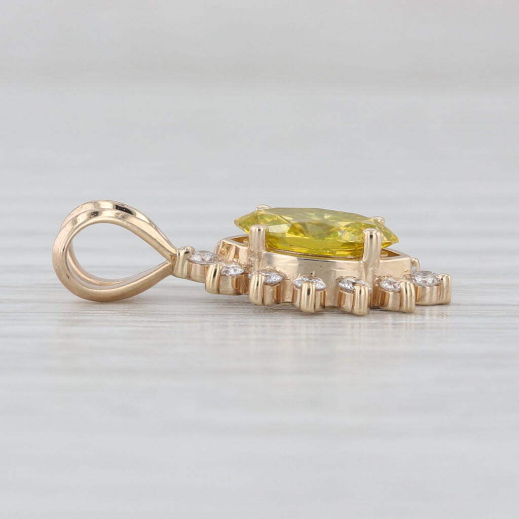 1.15ctw Marquise Yellow Sapphire Diamond Halo Pendant 14k Yellow Gold Drop