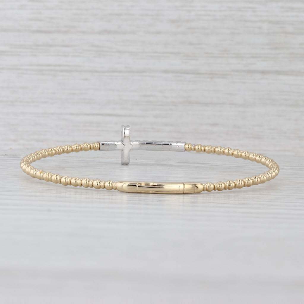 New 0.31ctw Diamond Cross Bead Flexible Bangle Bracelet 14k Gold 6.5"