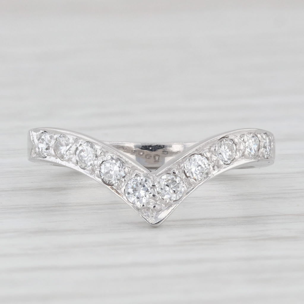 Light Gray 0.32ctw Diamond Contoured Wedding Band 14k White Gold Size 4.5 Stackable Ring