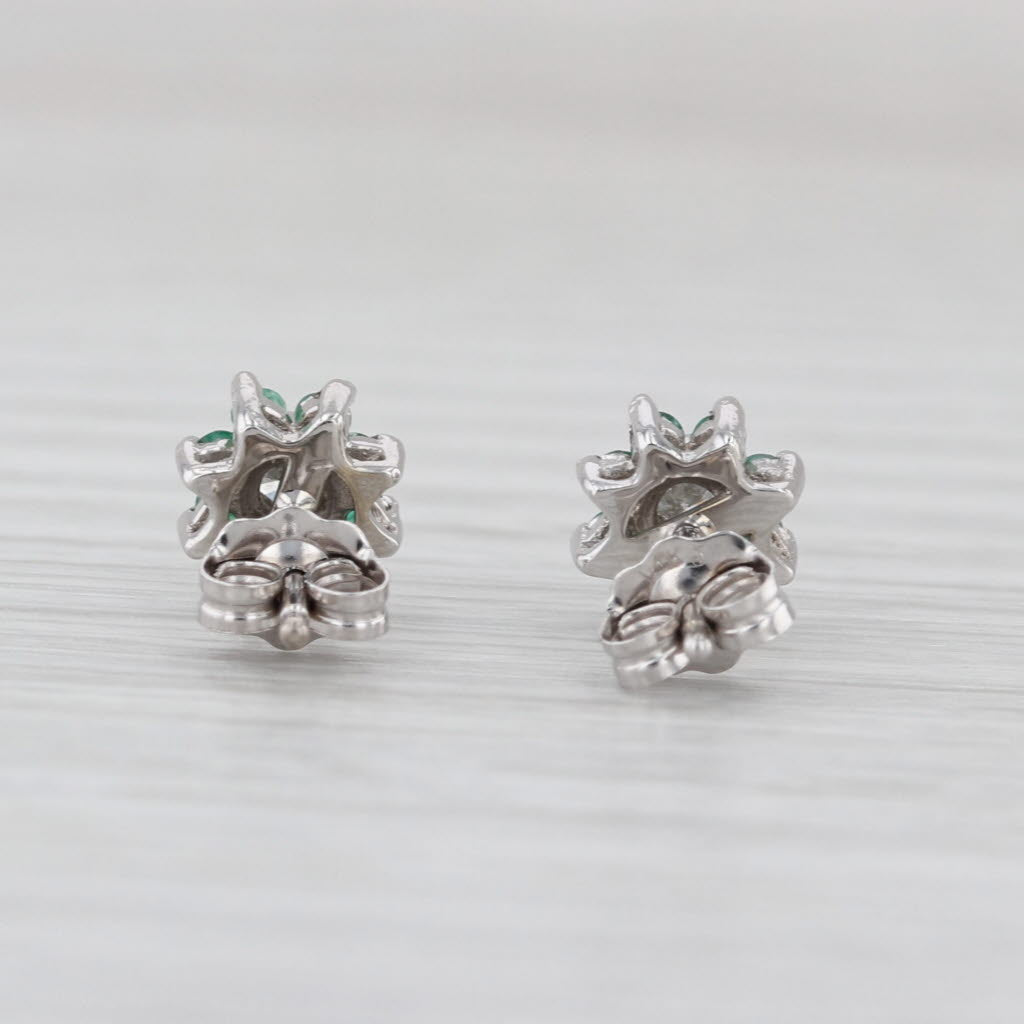 0.32ctw Emerald Diamond Flower Stud Earrings 14k White Gold Studs
