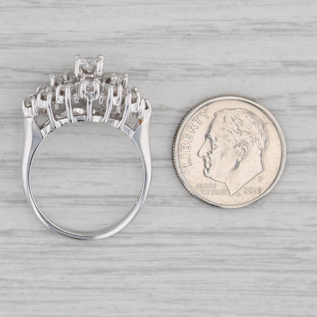 Gray 0.86ctw Round Diamond Cluster Ring 14k White Gold Size 7.5 Engagement Cocktail