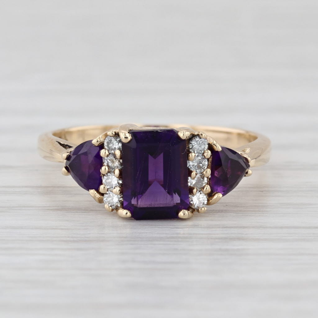 1.40ctw Amethyst 3-Stone Diamond Ring 14k Yellow Gold Size 6.25