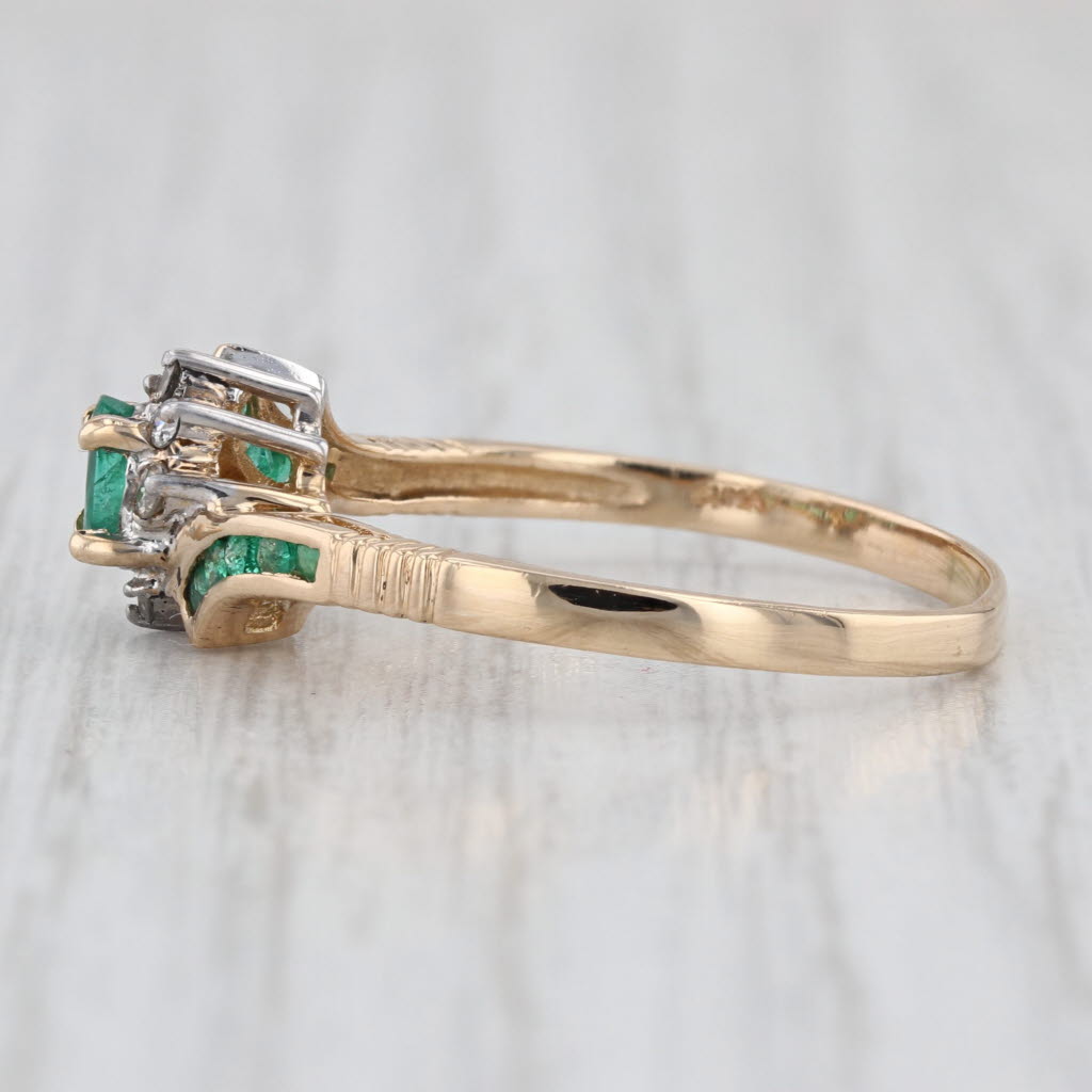 0.39ctw Emerald Diamond Bypass Ring 14k Yellow Gold Size 8.5
