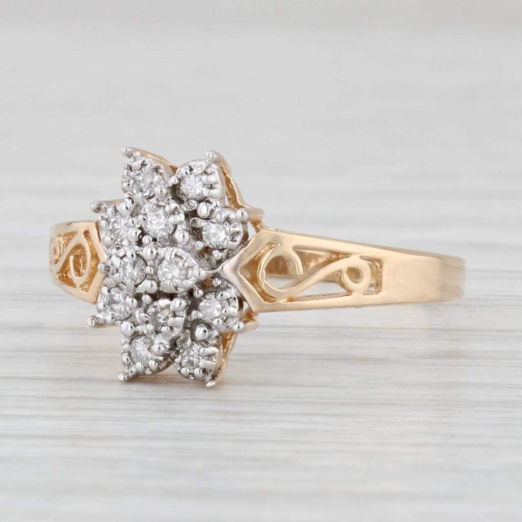 Light Gray 0.35ctw diamond Cluster Ring 14k Yellow Gold Size 9.5 Engagement