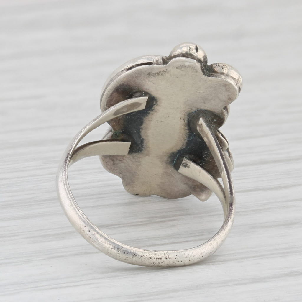 Light Gray Vintage Native American Coral Turquoise Statement Ring Sterling Silver Size 4.5