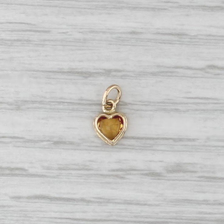 Small 0.46ct Citrine Heart Charm 14k Yellow Gold November Birthstone Pendant