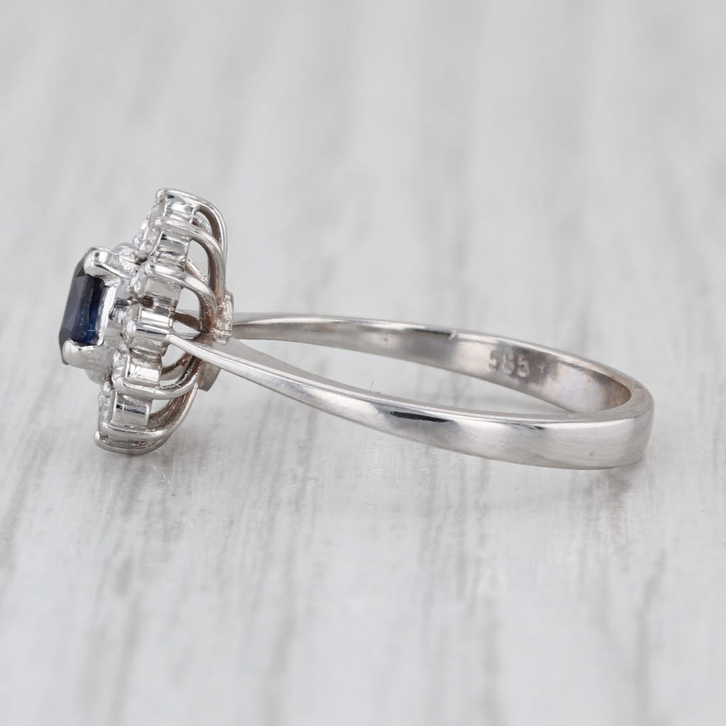 0.62ctw Blue Sapphire Diamond Halo Ring 14k White Gold Size 6.5 Engagement