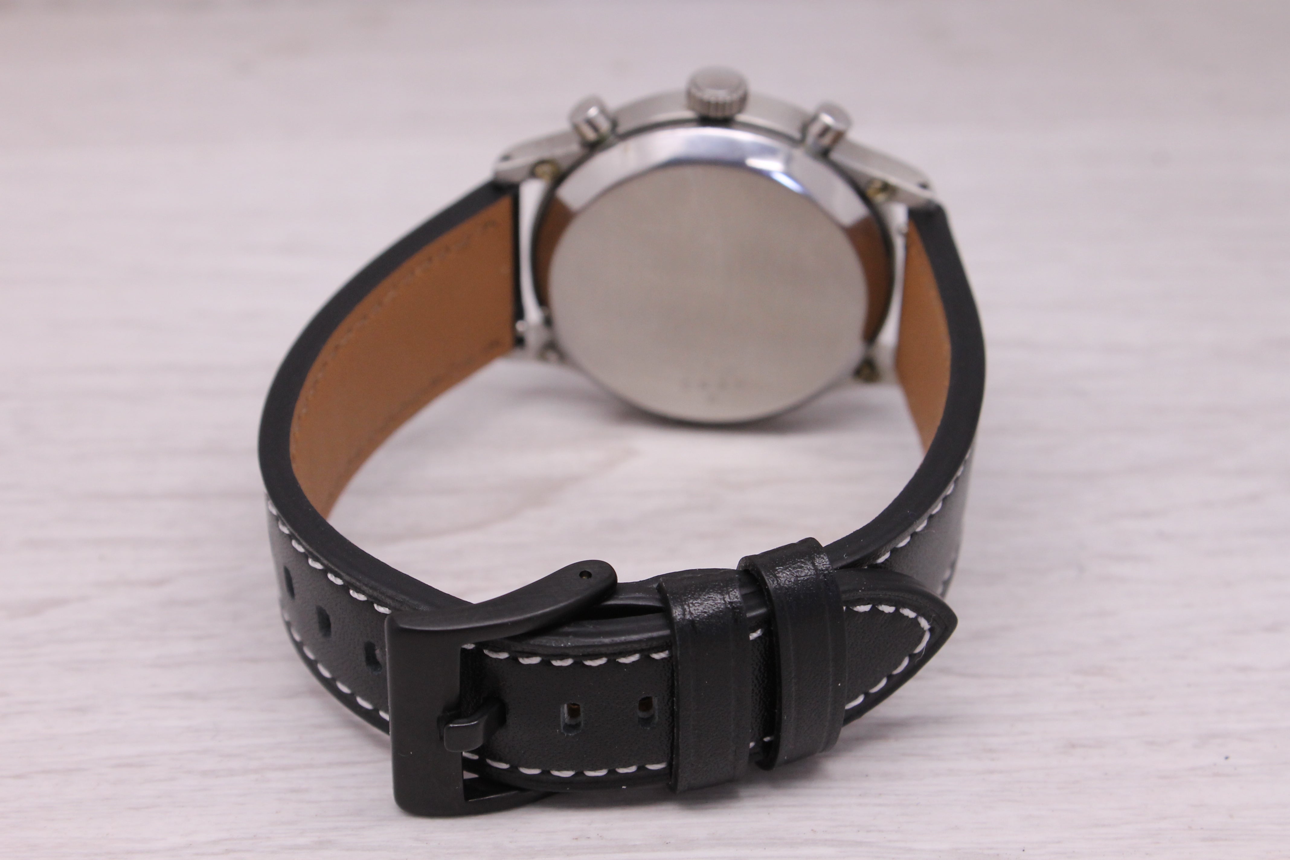 Vintage 1940s Zeus 38mm Steel Clamshell Chronograph Watch Black Dial Valjoux 22