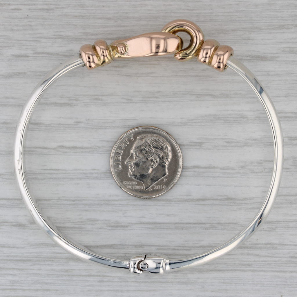 Gray Buckle Bangle Bracelet 14k Gold Sterling Silver JLC Hinged 6.75"