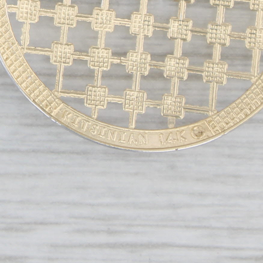 Gray Kitsinian Lattice Work Circle Pendant 14k Yellow White Gold Statement