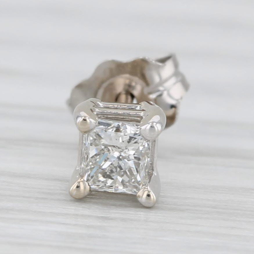 Light Gray Single 0.14ct Diamond Stud Earring 14k White Gold Princess Solitaire