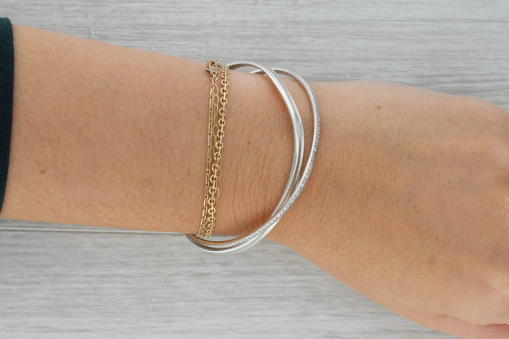 Rosy Brown Geog Jensen Set of 2 Bangle Bracelets Sterling Silver 0.60ctw Diamond 618B