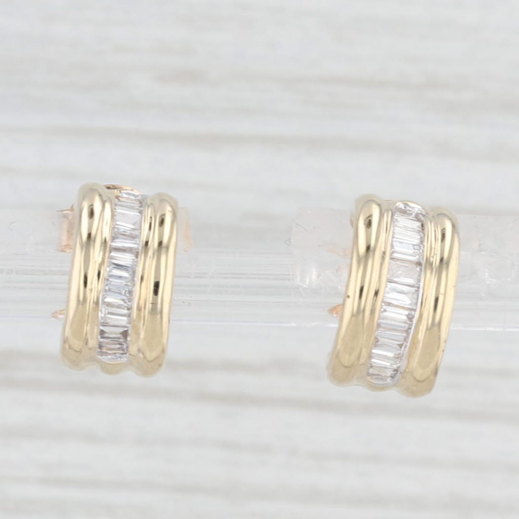 Light Gray 0.25ctw Small Half Hoop Earrings 10k Yellow Gold Studs