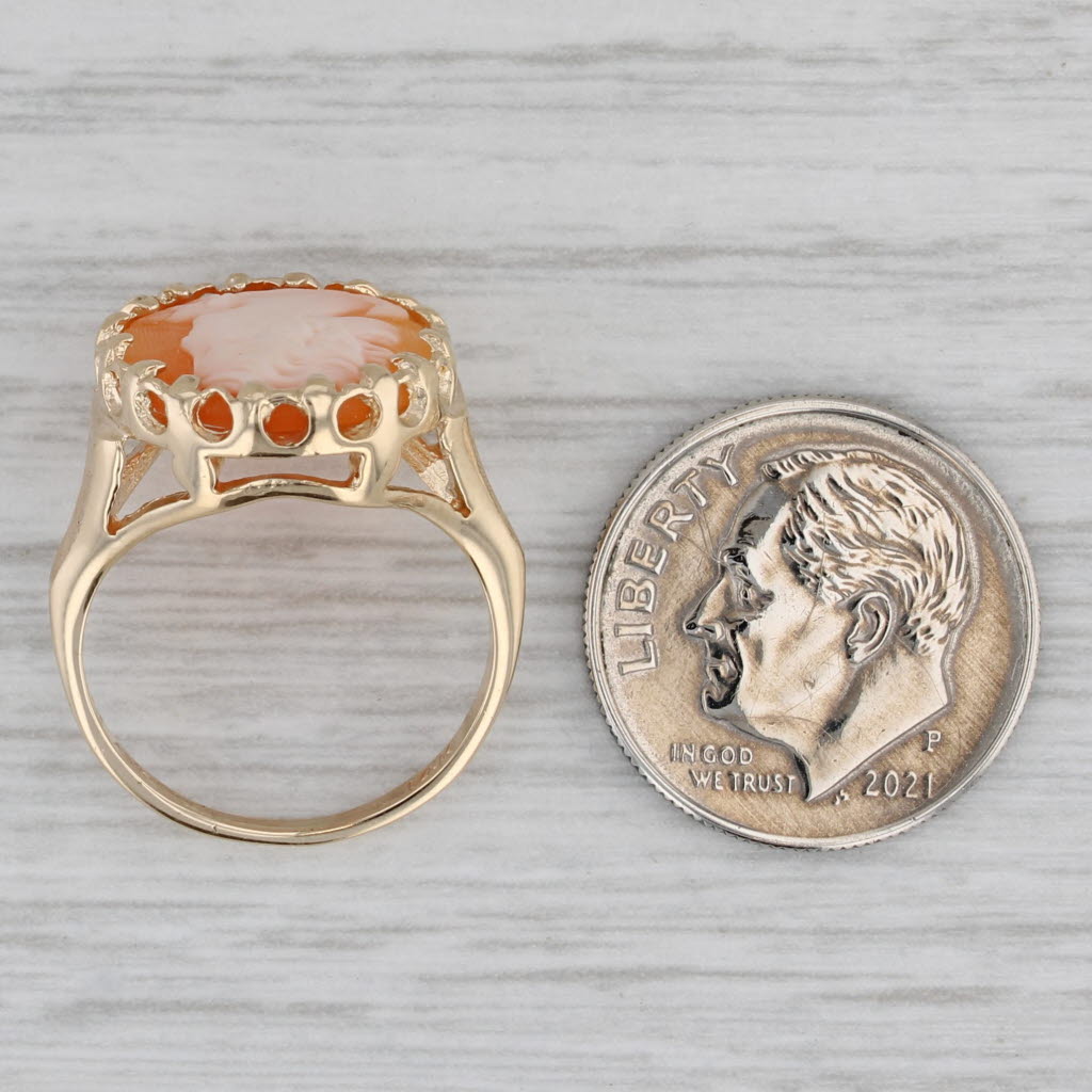 Gray Vintage Carved Figural Shell Cameo Ring 14k Yellow Gold Size 5