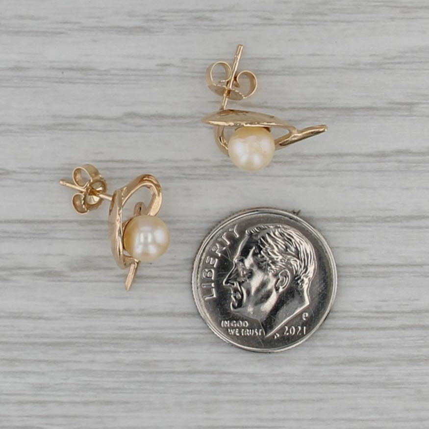 Cultured Pearl Stylized Heart Stud Earrings 14k Yellow Gold Studs