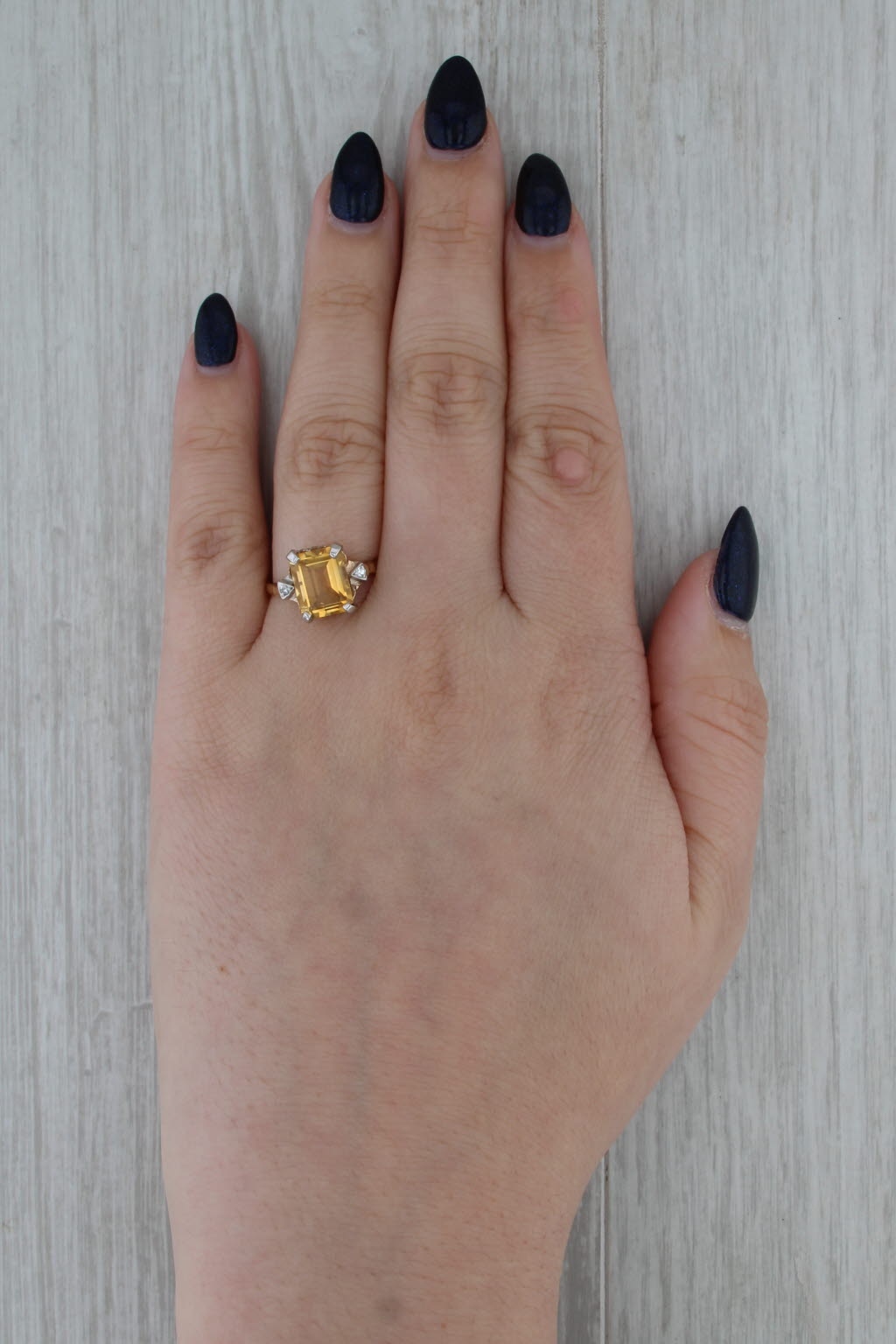 2.68ctw Emerald Cut Citrine Diamond Ring 14k Yellow Gold Size 8