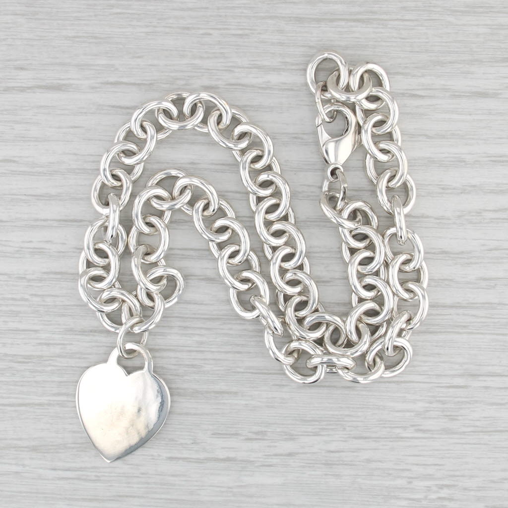 Engravable Tiffany ID Heart Tag Necklace Sterling Silver 16" Cable Chain