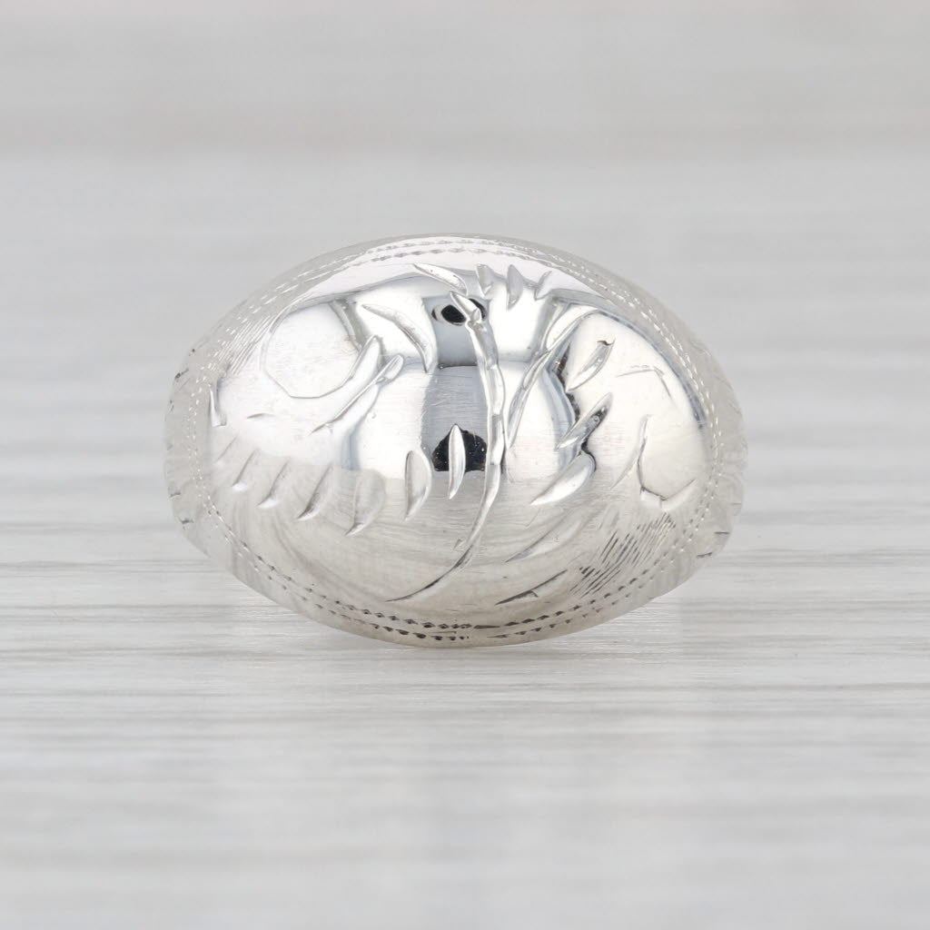 Vintage Floral Engraved Dome Statement Ring Sterling Silver 925 Size 7