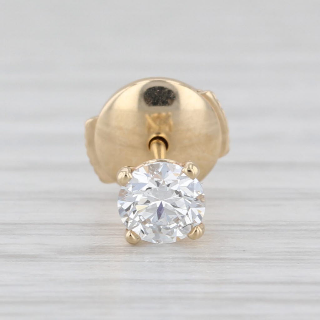 0.39ct IGI Round Lab Grown Diamond Single Stud Earring 14k Yellow Gold F VS1