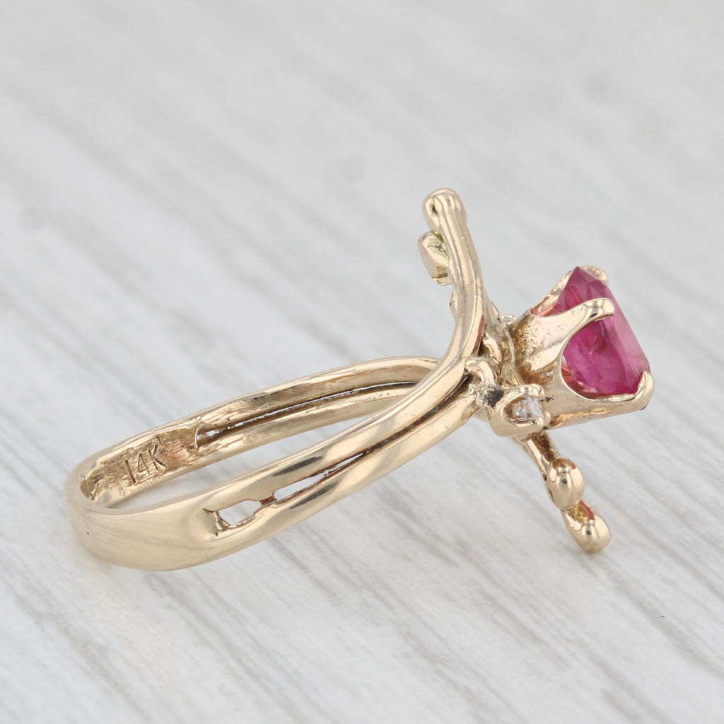 Light Gray 0.54ctw Pink Tourmaline Diamond Bypass Ring 14k Yellow Gold Size 6.25