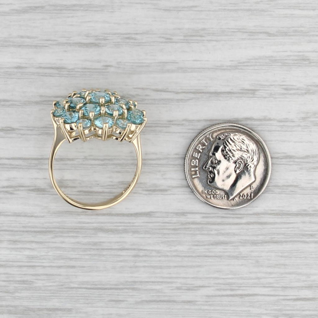 3.90ctw Blue Zircon Cluster Ring 10k Yellow Gold Size 7 Cocktail Flower