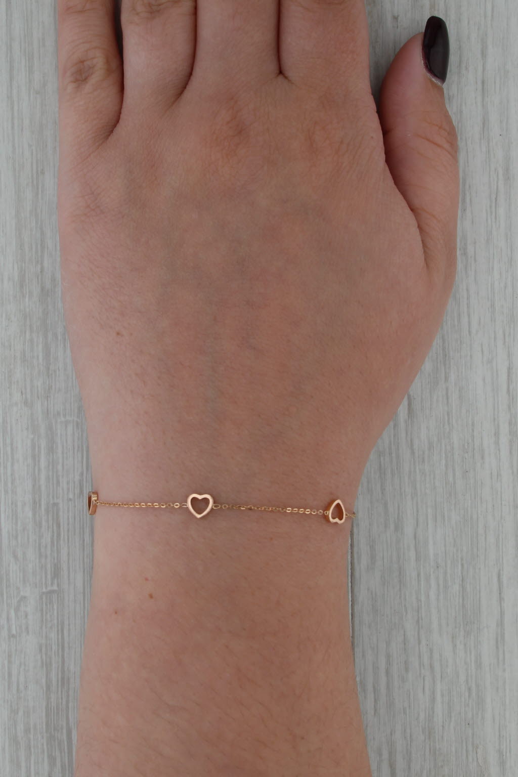 Heart Station Bracelet 18k Rose Gold 7.75" Cable Chain