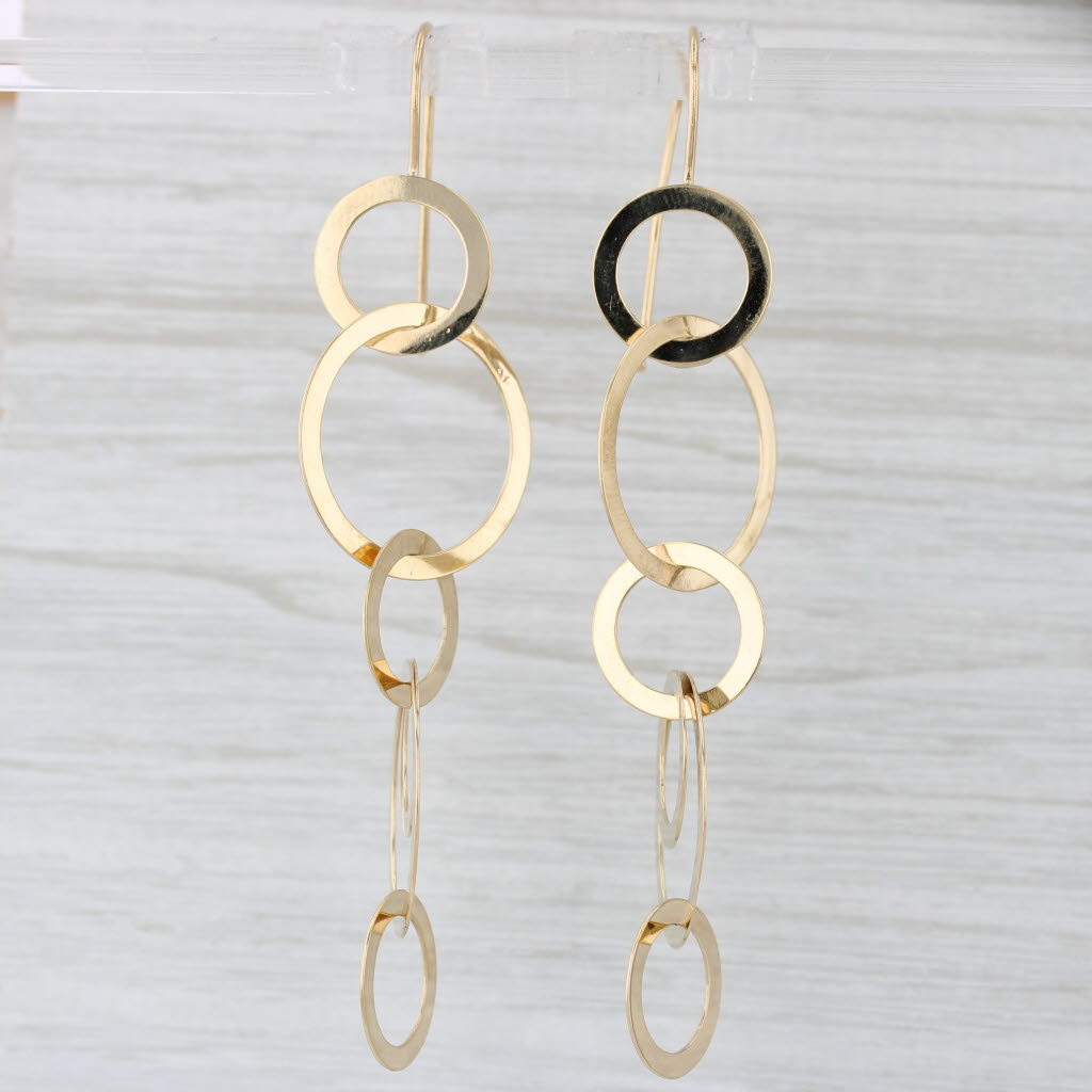 Light Gray Linked Circles Dangle Earrings 18k Yellow Gold Hook Posts Italian