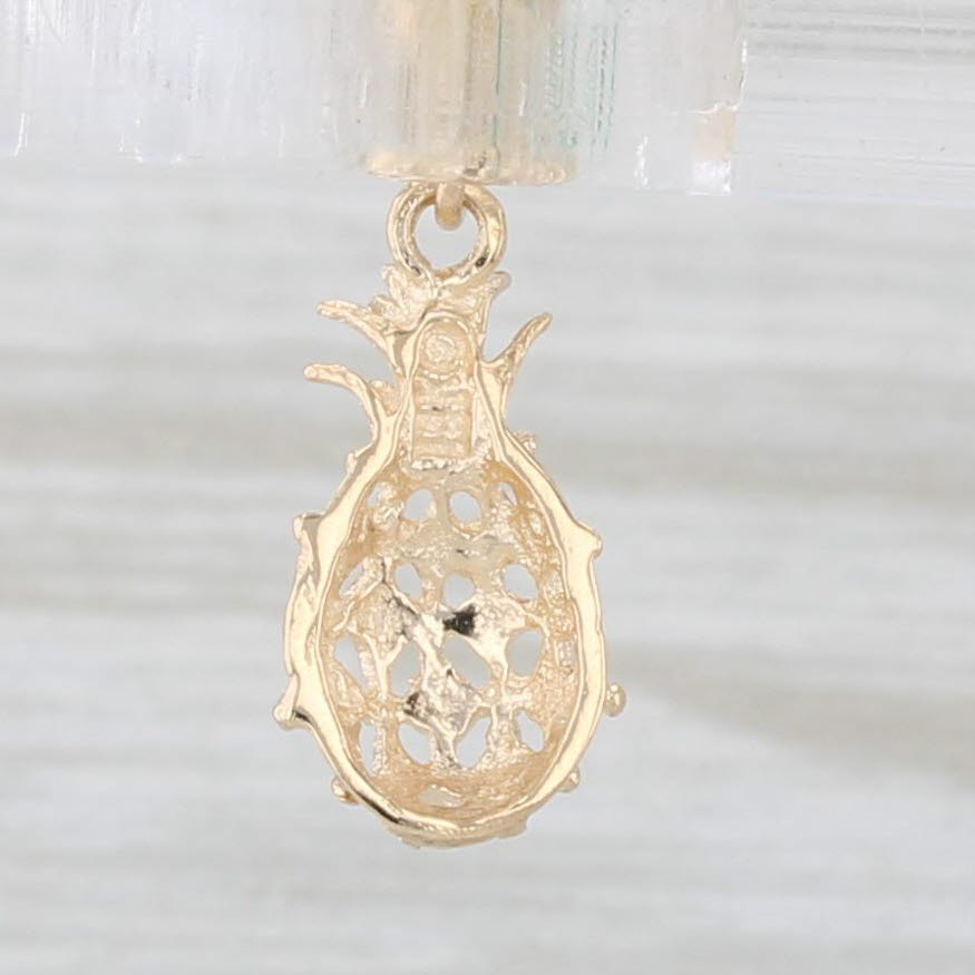 Light Gray Pineapple Dangle Earrings 14k Yellow Gold Small Drops Ornate Openwork
